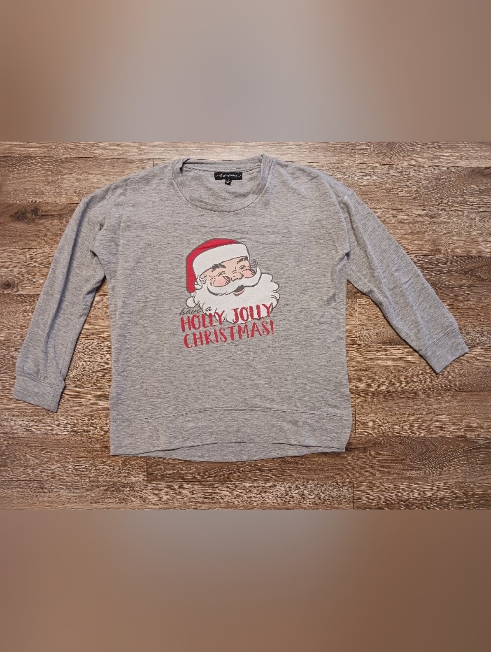 Gray 'Holly Jolly Christmas' Santa Sweatshirt - Womens Small